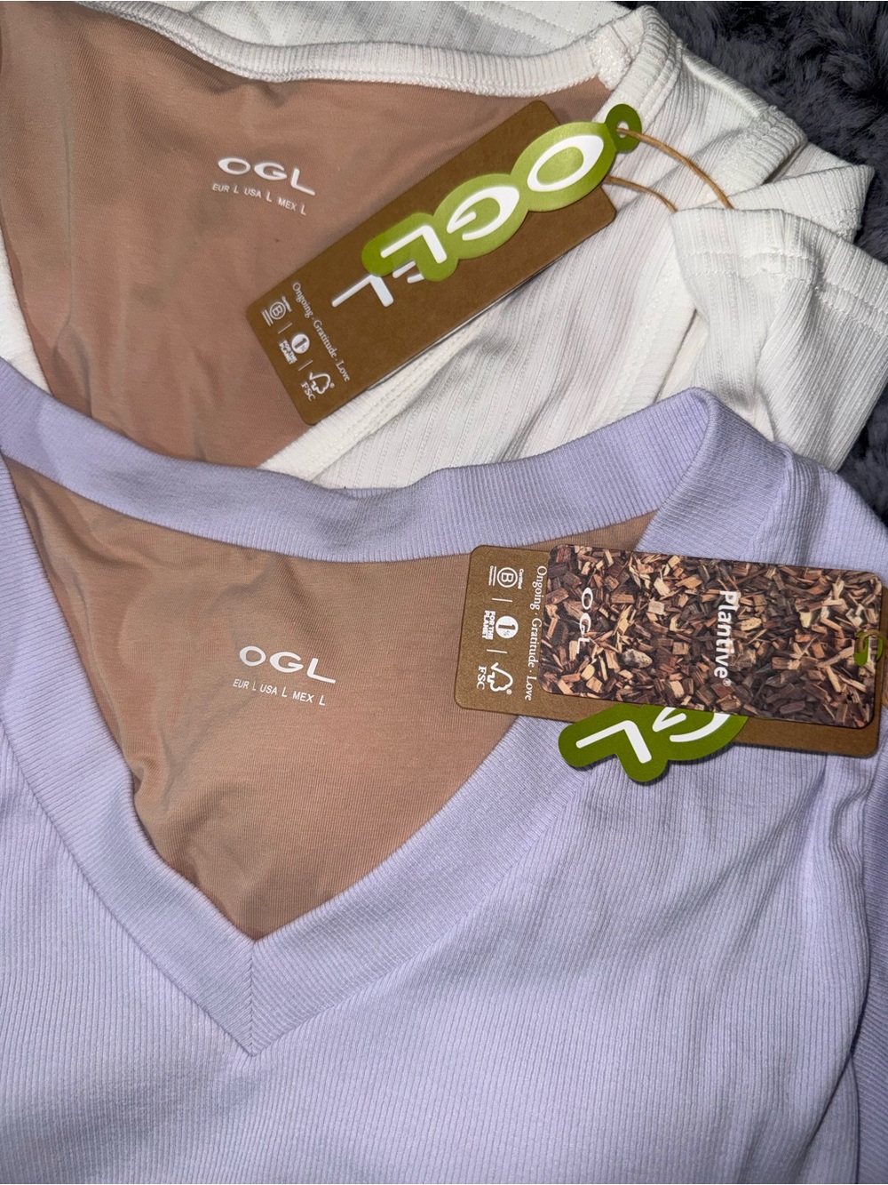 OGL Ribbed V‑Neck Tops in Lavender, White & Blue All Nwt